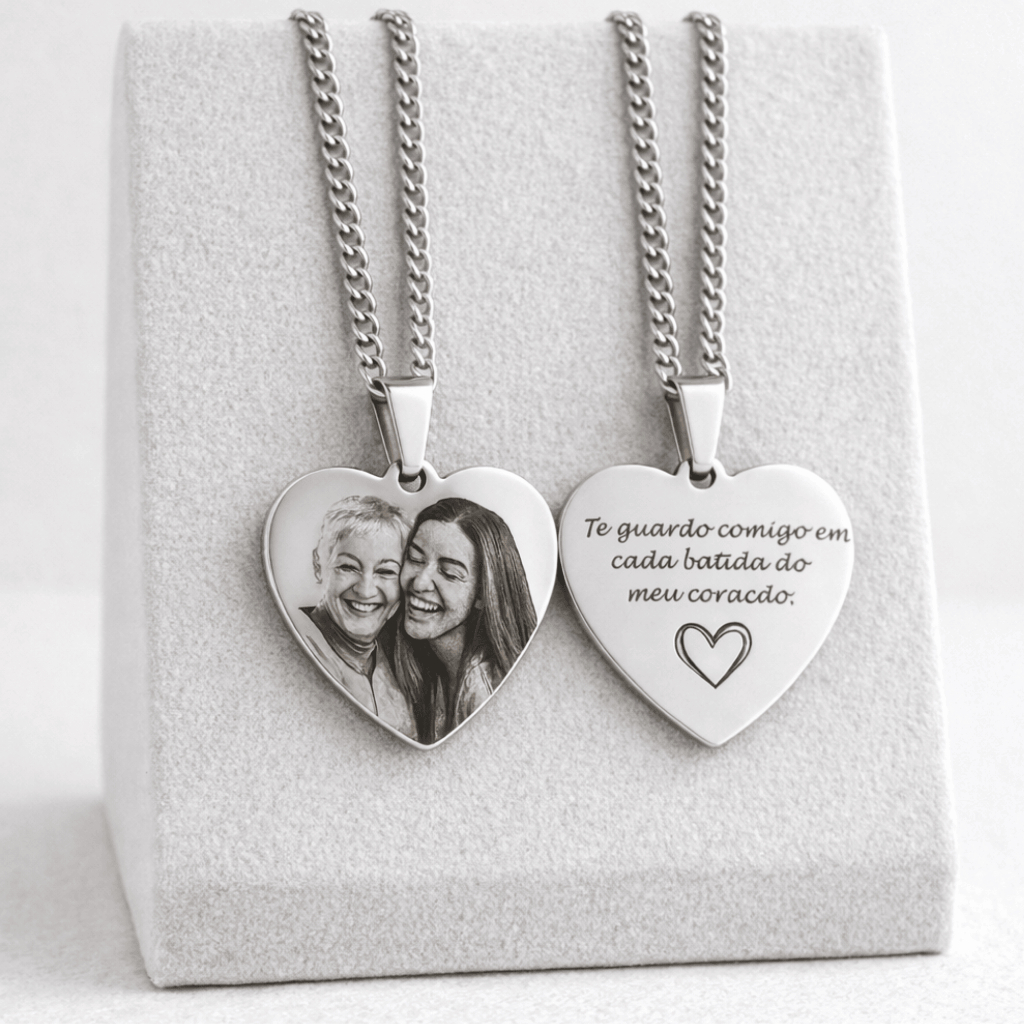 Colar Personalizado Pingente Coração Aço Inox Presente Família