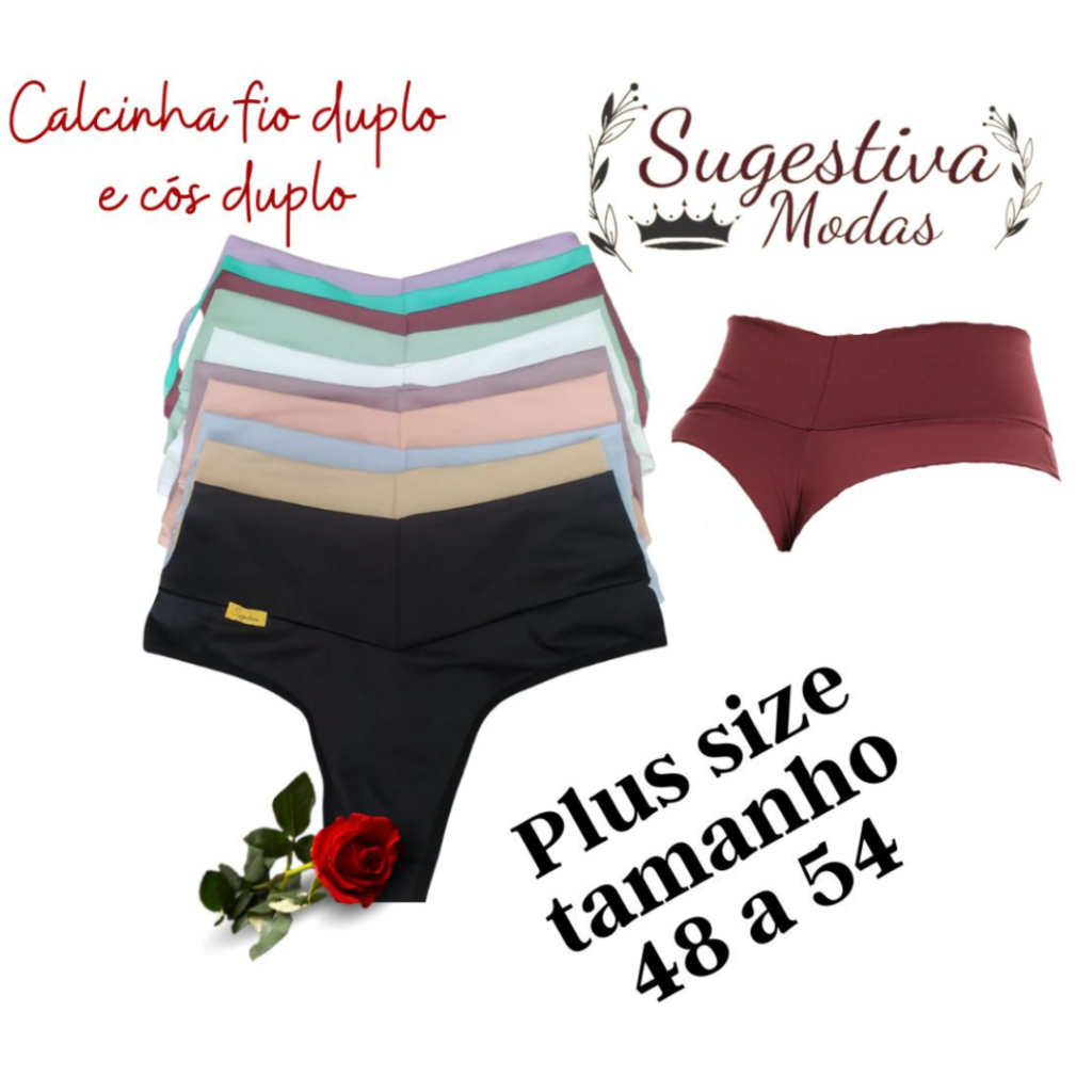 Kit Calcinhas Fio Dental Duplo Plus Size Cós Duplo Conforto Cintura Alta