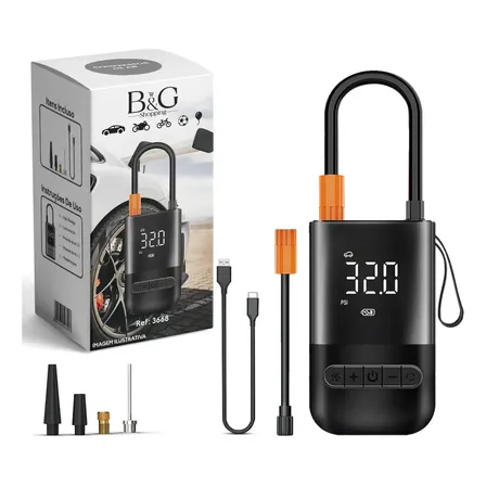 Compressor Ar Portátil Digital B&g Usb-c Carro Moto Bike Preto 150psi 127/220v 60 Hz Monofásica