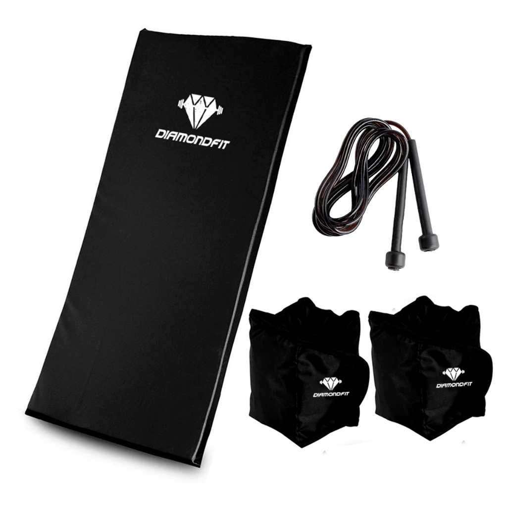 Kit Treino Casa Colchonete +Caneleira Tornozeleira +Corda Pular Perda Peso Musculação Academia