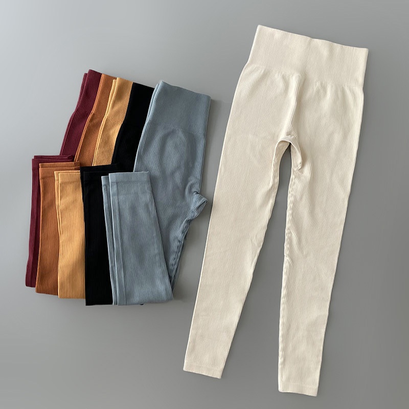 Calça Legging Push Up Canelada de Cintura Alta Zero Transparência Confortável e Respirável Academia Feminina