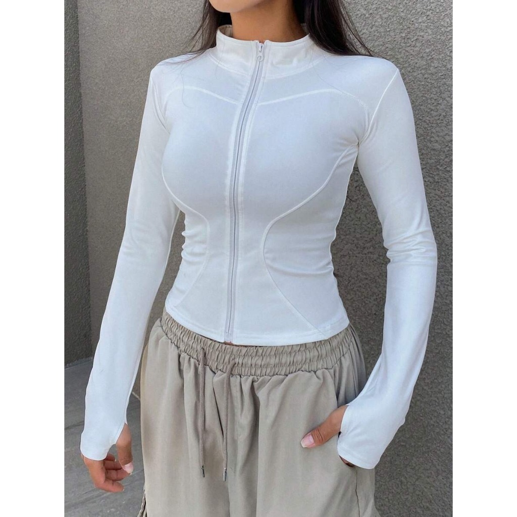 blusa academia manga longa gola alta academia suplex  inverno moda  casaco fitness yoga corrida