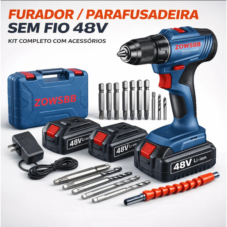 Furadeira parafusadeira 2 Baterias furadeira de impacto 48v Genérica bosch GSR 185-li elétrica