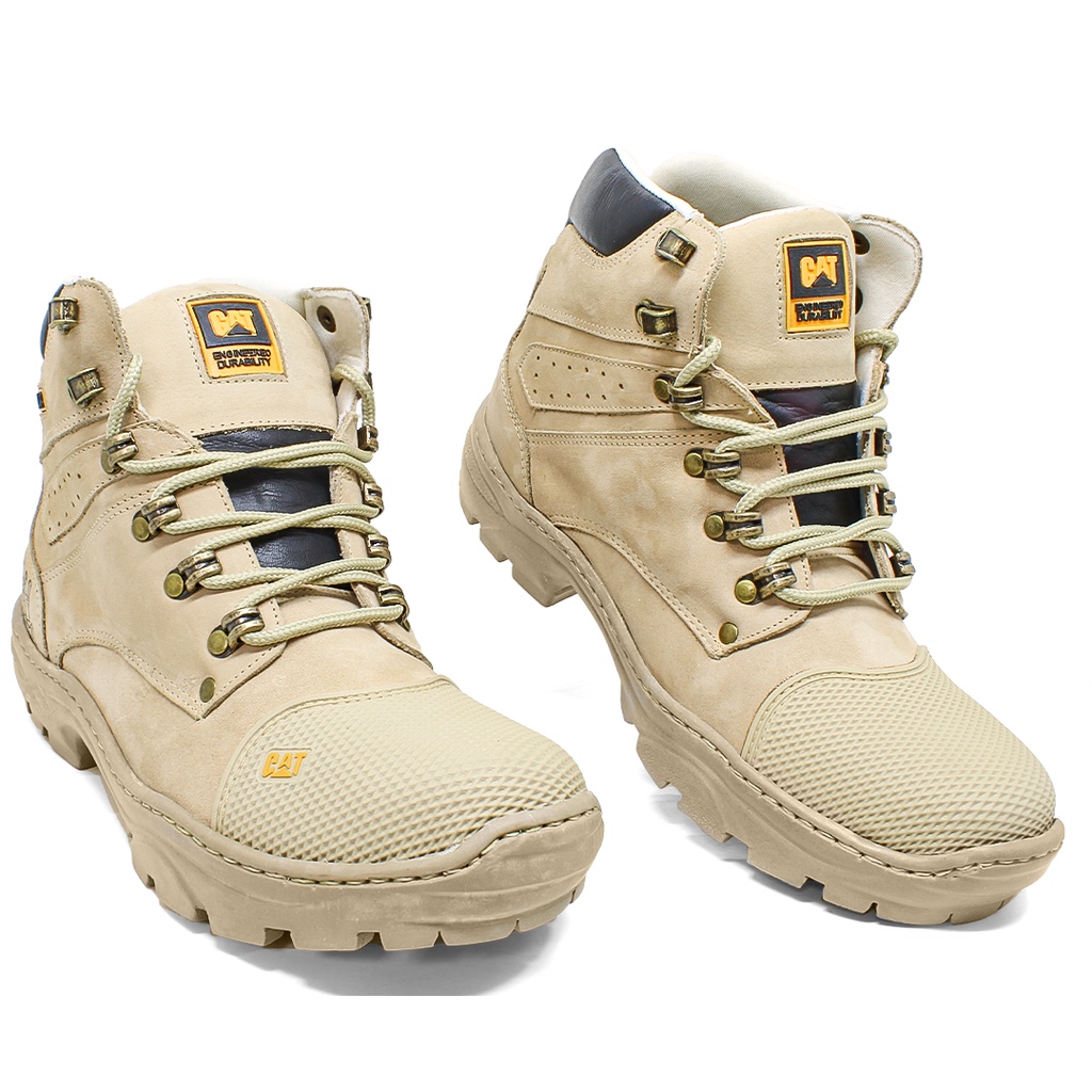 Bota Coturno CAT Beje  Pico de Borracha Couro Legítimo