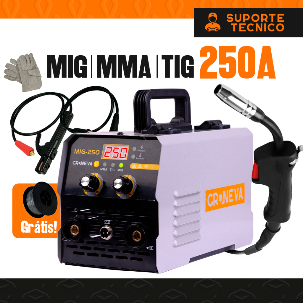 Máquina Solda Inversora 250a Sem Gás 3 Em 1 220v Groneva