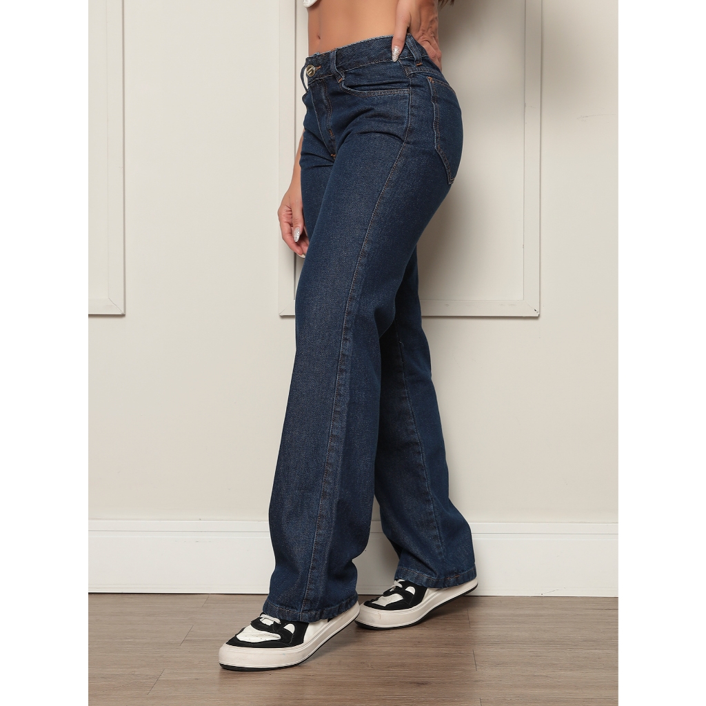 CALÇA WIDE LEG JEANS CINTURA BAIXA FEMININA TOP LARGA PANTALONA