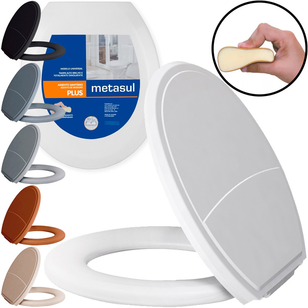 Assento Sanitário Almofadado Basico Oval Universal Plus Slim Metasul Original Vaso Tampa De Privada