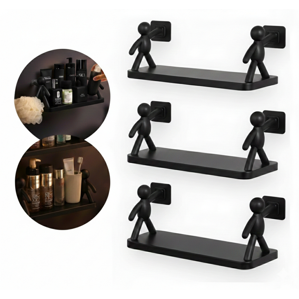Kit 3 Suportes Prateleiras Preto ou Branco Multifuncional Boneco Casa Banheiro Quarto