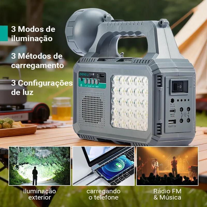 Refletores LED solares multifuncional Resistente à água ao ar livre Grande potência 100 lâmpadas Luz do pátio Rádio FM