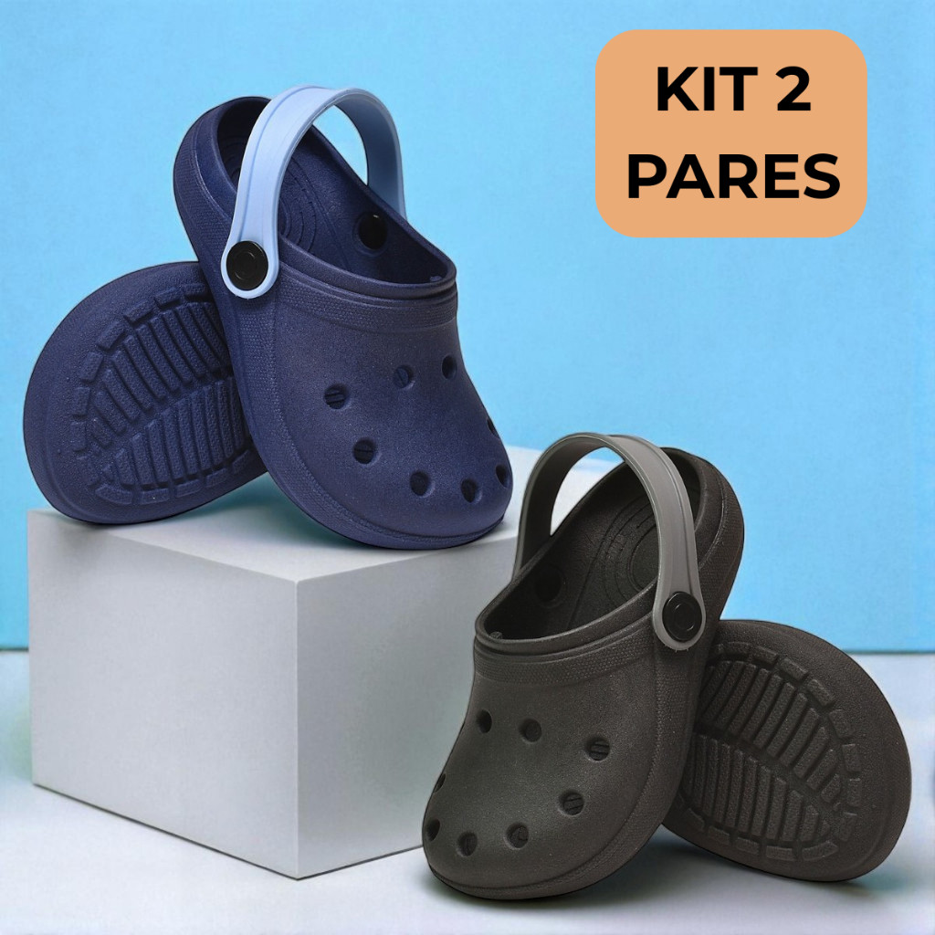 Kit 2 Pares Sandália Babuche Infantil Papete Percata Menino Liso Premium Antiderrapante