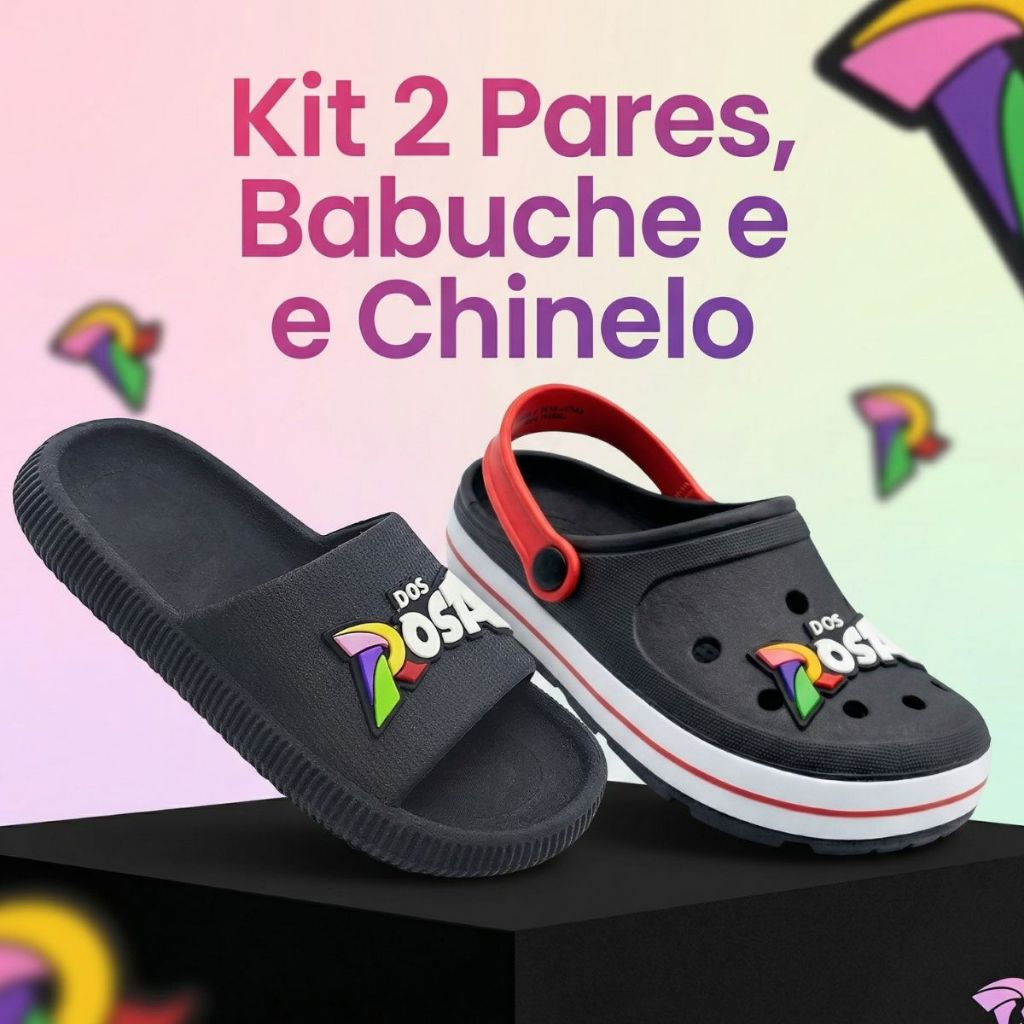 Kit Chinelo Nuvem e Sandália Babuche Rosas Menina Menino