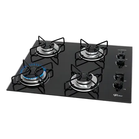 Cooktop A Gás Fischer 4 Bocas Fit Line Trempe Esmaltada Aramado Preto 127/220v