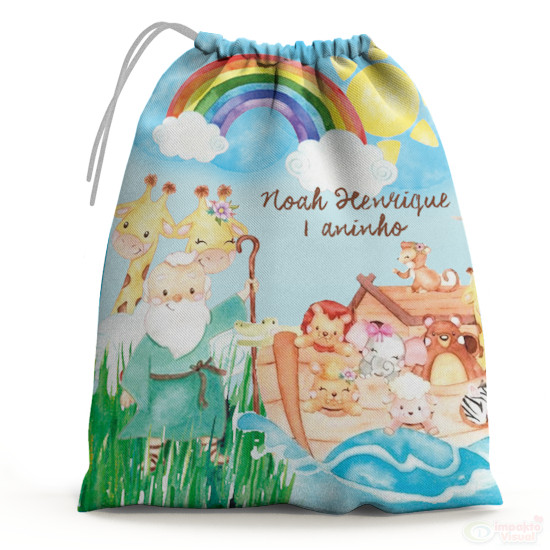 30 Sacolinhas Surpresa Personalizada Tecido arca de Noé aquarela (15x20)