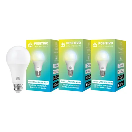 Kit 3 Lâmpadas Smart Wi-fi Positivo Casa Inteligente 9w Bivolt, Compatível Com Alexa E Google Assistente, Controle Por App E Voz, Rgb