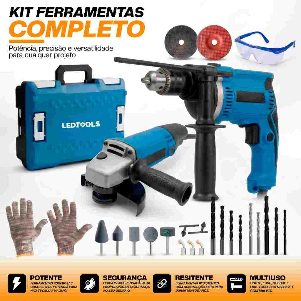 Kit Furadeira 900w + Esmerilhadeira Lixadeira  220v