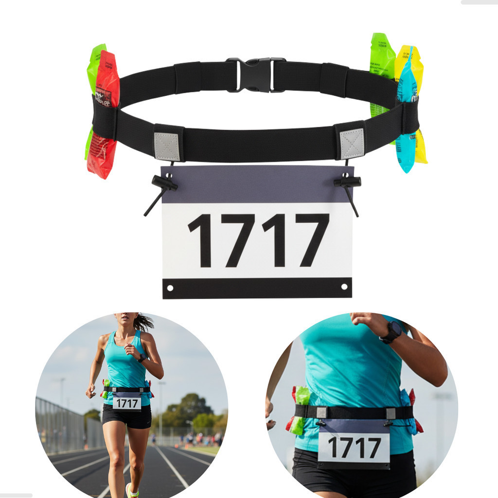 Cinto Porta Número de Corrida Elástico Ajustável Preto com Porta Gel para Maratona e Treino