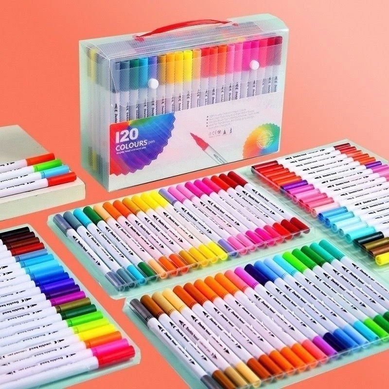 Kit 24/36/48/60/80/100/120 Cores Caneta 2 em 1 Brush Lettering e Ponta Fina Dual Pen Canetinha Colorir Desenho