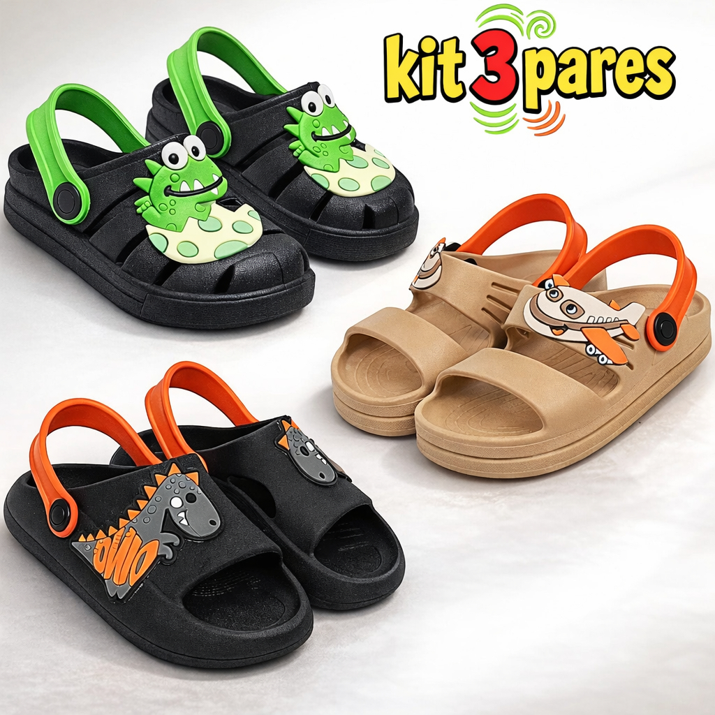 Kit 3 Pares Babuche Sandália Infantil Menino Confortável