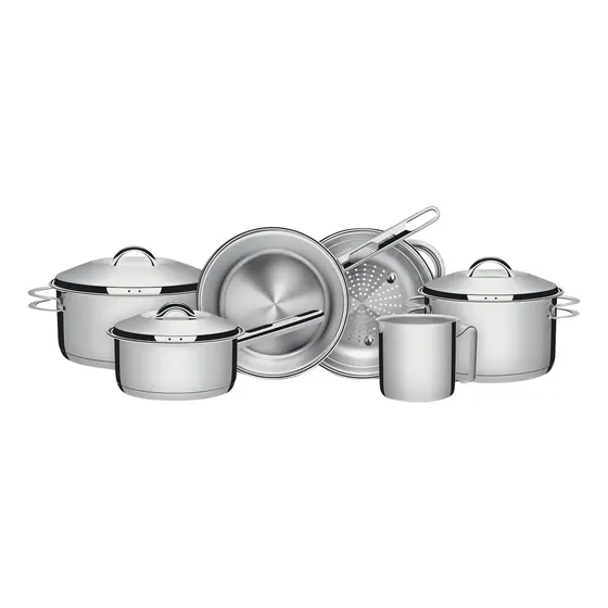 Jogo Panelas Tramontina Solar Inox 6pç Indução Fundo Triplo Aço Inox