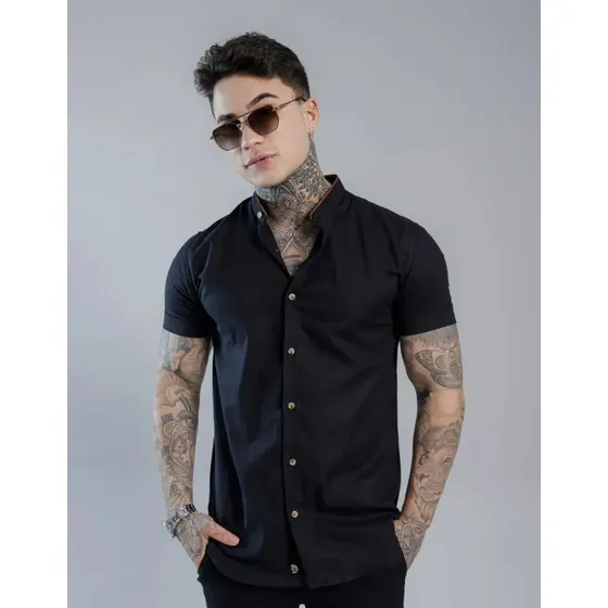 Camisa Vicenza Manga Curta Gola Padre Queima De Estoque