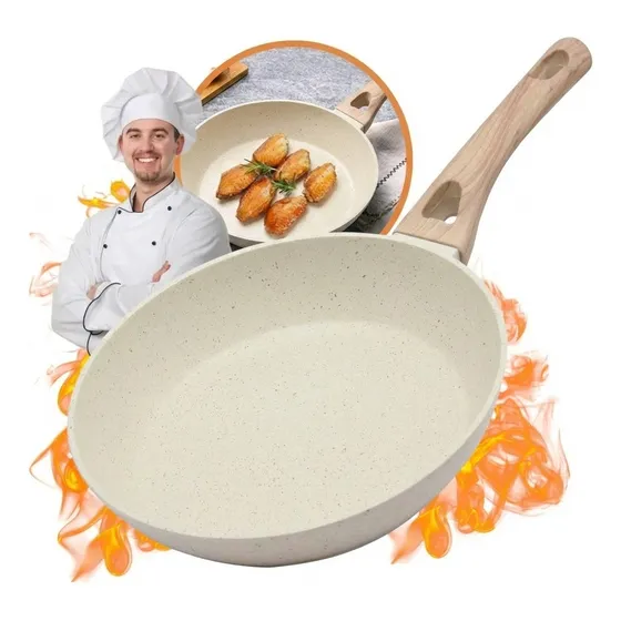 Frigideira Ceramica 24cm Antiaderente Grande Cozinha Fogão Cooktop Elétrico Indução E Gás Frande Frita Sem Óleo Não Gruda Aluminio Tippi Cor Creme