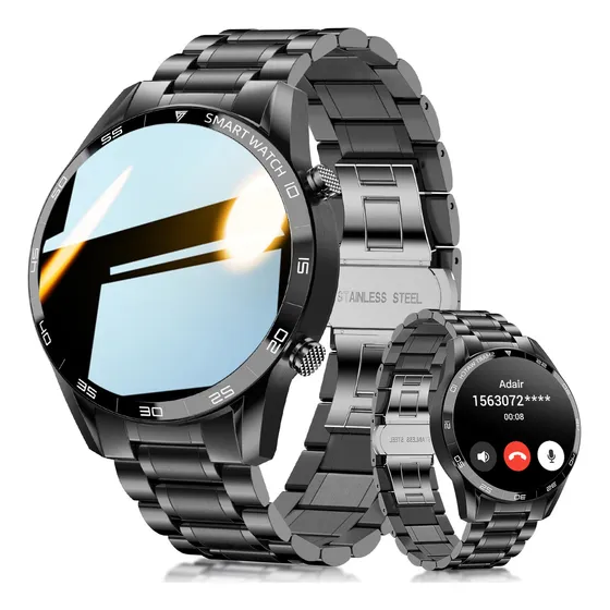 Smartwatch Foxbox Sport com Tela de 1.39" para Homens, Resistente à Água, Pulseira em Aço e Monitor Cardíaco