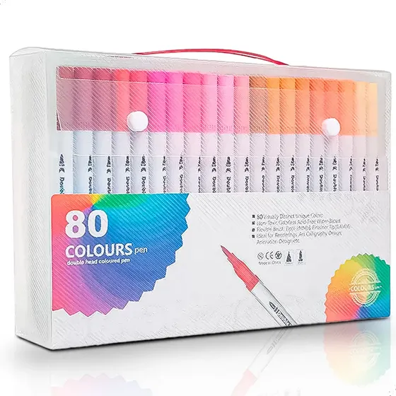 Kit 80 Canetas Brush Pen Ponta Dupla para Desenho e Colorir