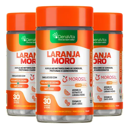 Kit 3x Laranja Moro Morosil + Cromo + Café Verde - Denavita Morosil 90 Cápsulas - Denavita