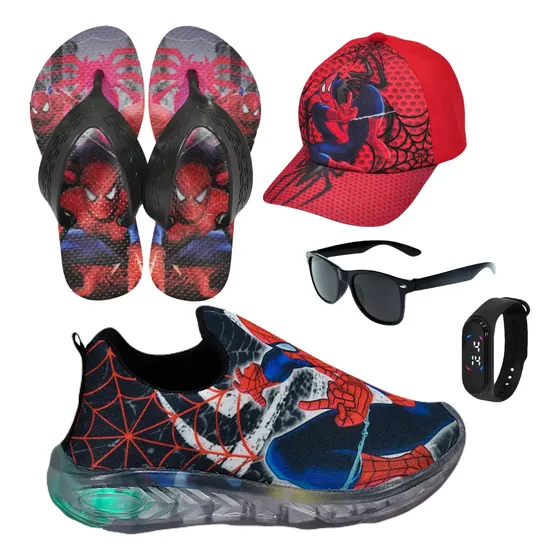 Kit Tênis Led Infantil Ha Novo + Boné Chinelo Relógio Óculos