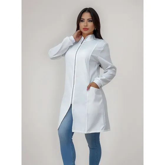 Jaleco Feminino Manga Longa Acinturado Uniforme De Clínicas