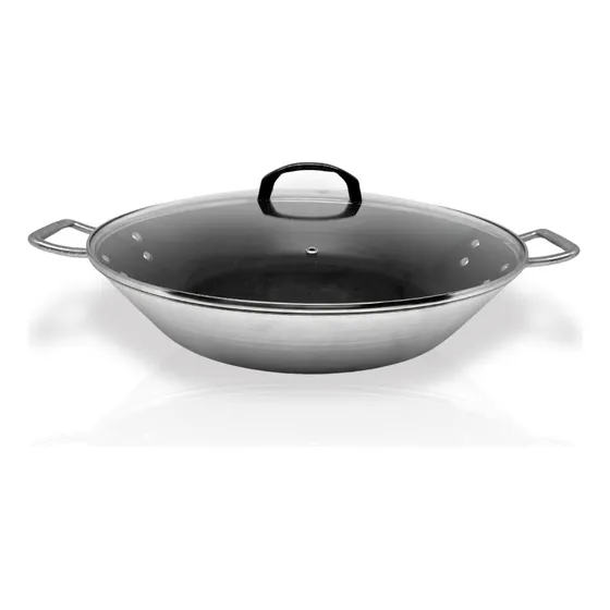 Paellera 40 Cm Antiaderente Com Tampa De Vidro