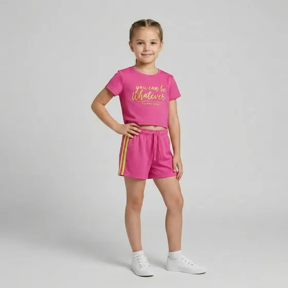 Conjunto Infantil Menina Cropped E Shorts Meia Malha Dia Dia