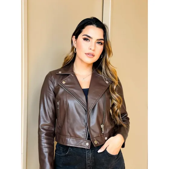 Jaqueta Feminina Couro Frio Fake Inverno Modas Elegante