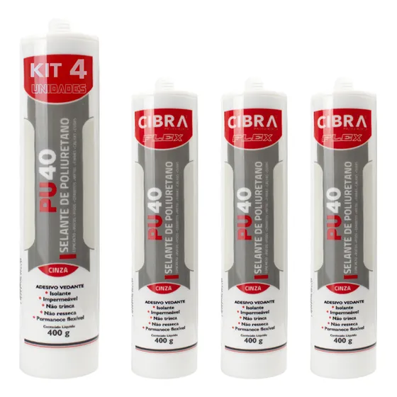 Kit 4 Unid Selante Poliuretano Pu 40 Cibra Flex Cinza Pu40 Mais Vendido