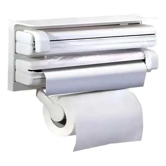 Suporte Porta Rolo Toalha Aluminio Filme Papel Cozinha 3 X 1