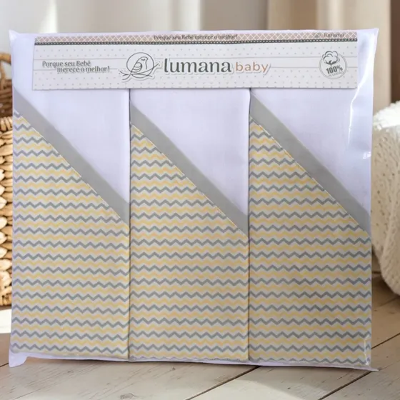 Kit 3 Peças Cueiro De Bebê 100% Algodão Flanelado Bordado