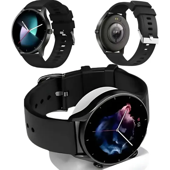 Smartwatch 01Smart Samsung Galaxy, Xiaomi, iPhone GPS NFC tela de 1.39" com pulseira de silicone - cor preto