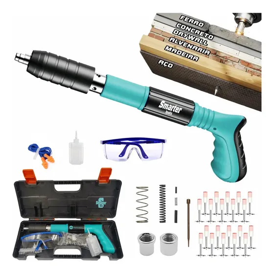 Pistola Fixação Finca Pino Ação Direta Pregos Epi Maleta Pinador Pregador Grampeador Rebitador De Prego Pressão Manual Ferramenta Para Drywal Gesso Concreto Aço Parede Smarter Tools