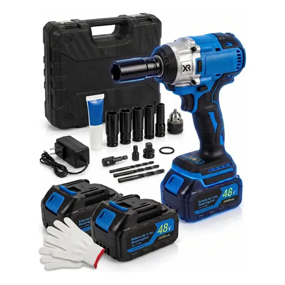 Chave de Impacto sem Fio Mackie de 48V para Parafusos e Porcas, com 2 Baterias e Acessórios
