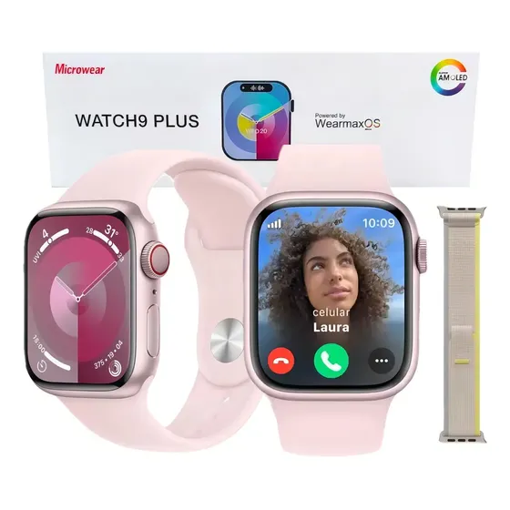 Relógio Smartwatch W99+ Amoled Chatgpt 45mm Gps Caixa Rose Gold Pulseira Rosa