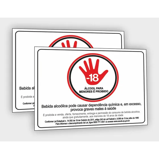 2 Placas Proibido Vender Bebida Alcoolica P/ Menores 18 Anos