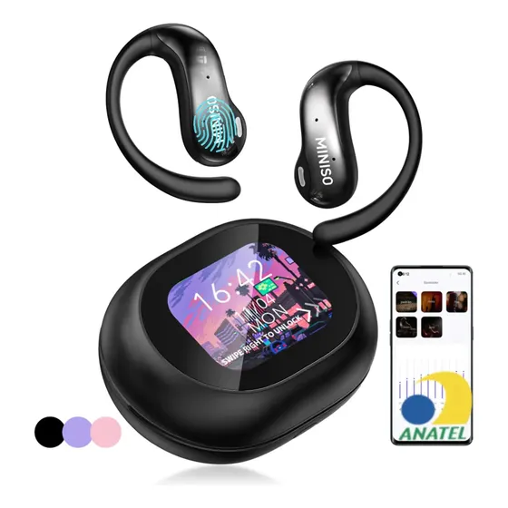 Fone de Ouvido Open-Ear Miniso MS188 Bluetooth com Tradutor IA e Tela Touch