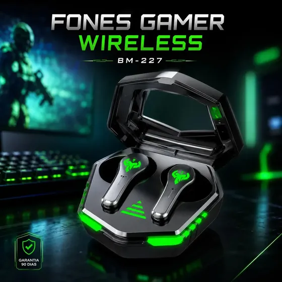 Fone de Ouvido Gamer B Basto KD-776 Sem Fio Bluetooth 5.3 com LED e Microfone