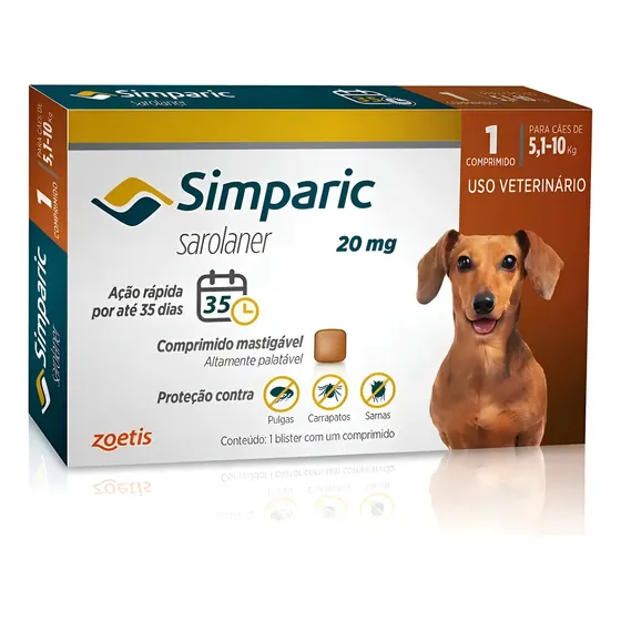 Simparic 20 Mg 5,1 A 10 Kg 1 Unidade Zoetis