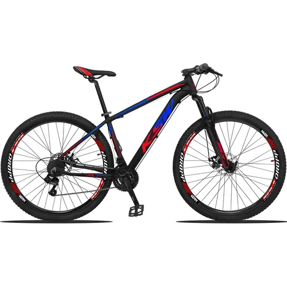 Bicicleta Aluminio Aro 29 Mtb Ksw 21v Freios Disco Suspensao Cor Preto Azul E Vermelho Tamanho Do Quadro 21
