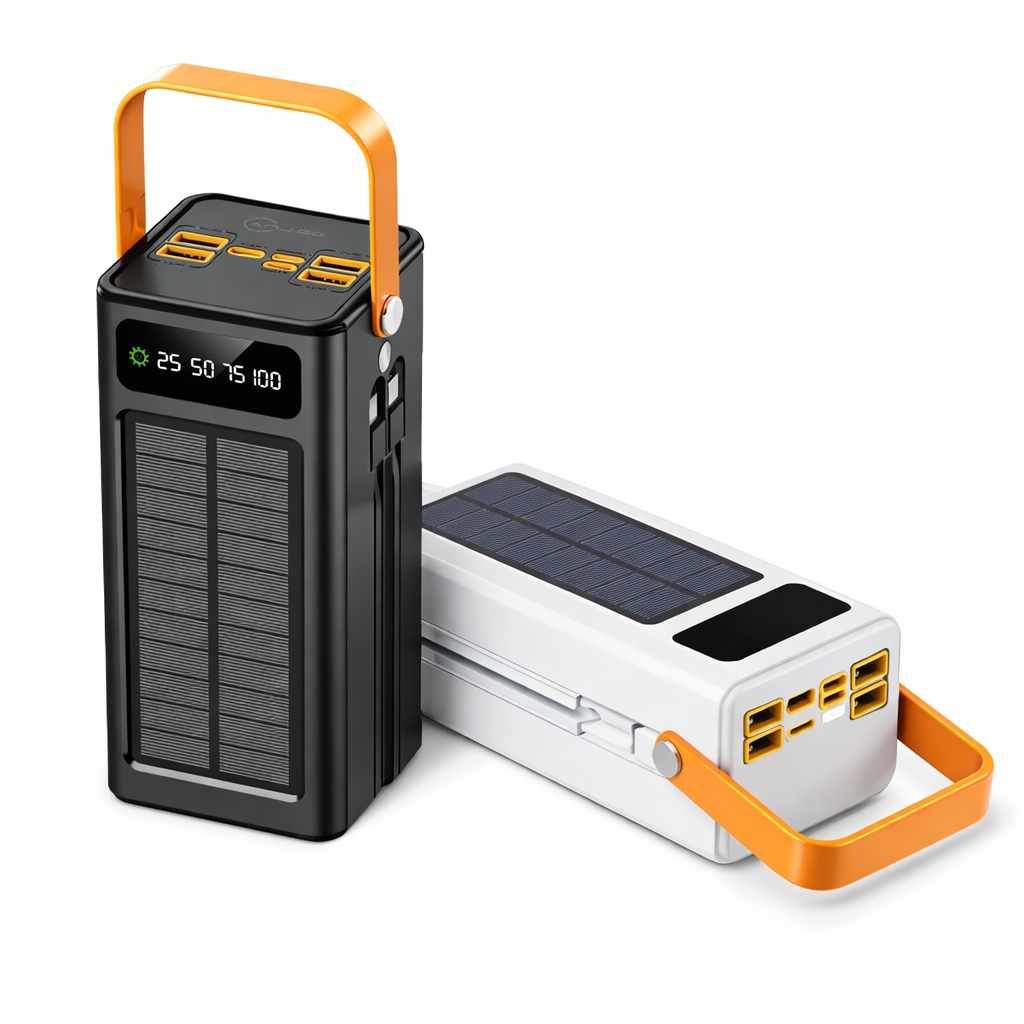 Power Bank Solar 50.000mAh com 4 Portas USB Carregamento Rápido Bidirecional e Display Digital Preto