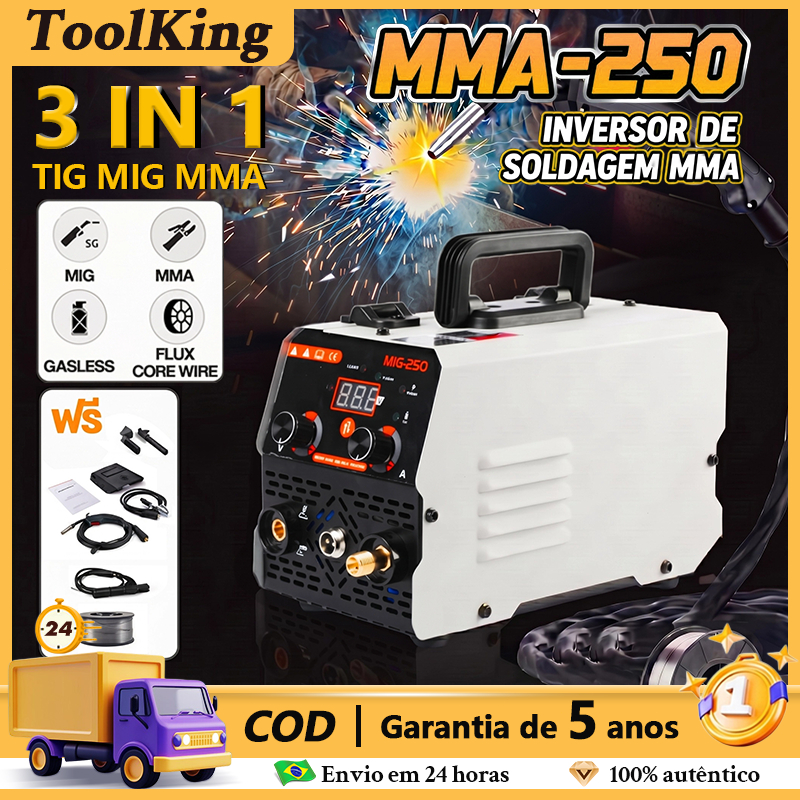 🚚Envio local🚚 MIG-250 Sem Gás Máquina de Solda Inversor 3 em 1 MIG, MMA e TIG Máquina de Solda Inversora IGBT Portátil