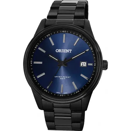 Relógio Orient Masculino Aço Preto Fundo Azul Analógico Resistência 50m