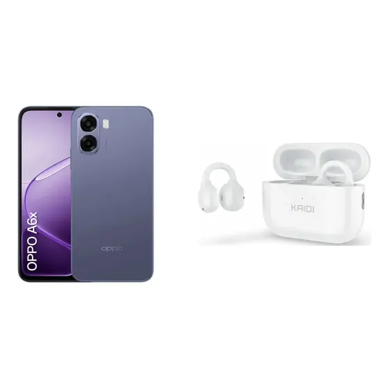 Kit Oppo: Smartphone Oppo A6x 128gb 12gb Ram Bateria 6500mah Violeta + Fones Open-ear Branco Led Verde