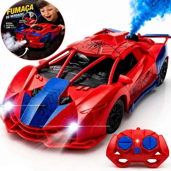 Carrinho de Controle Remoto Homem Aranha c/ Fumaça e Luz LED
